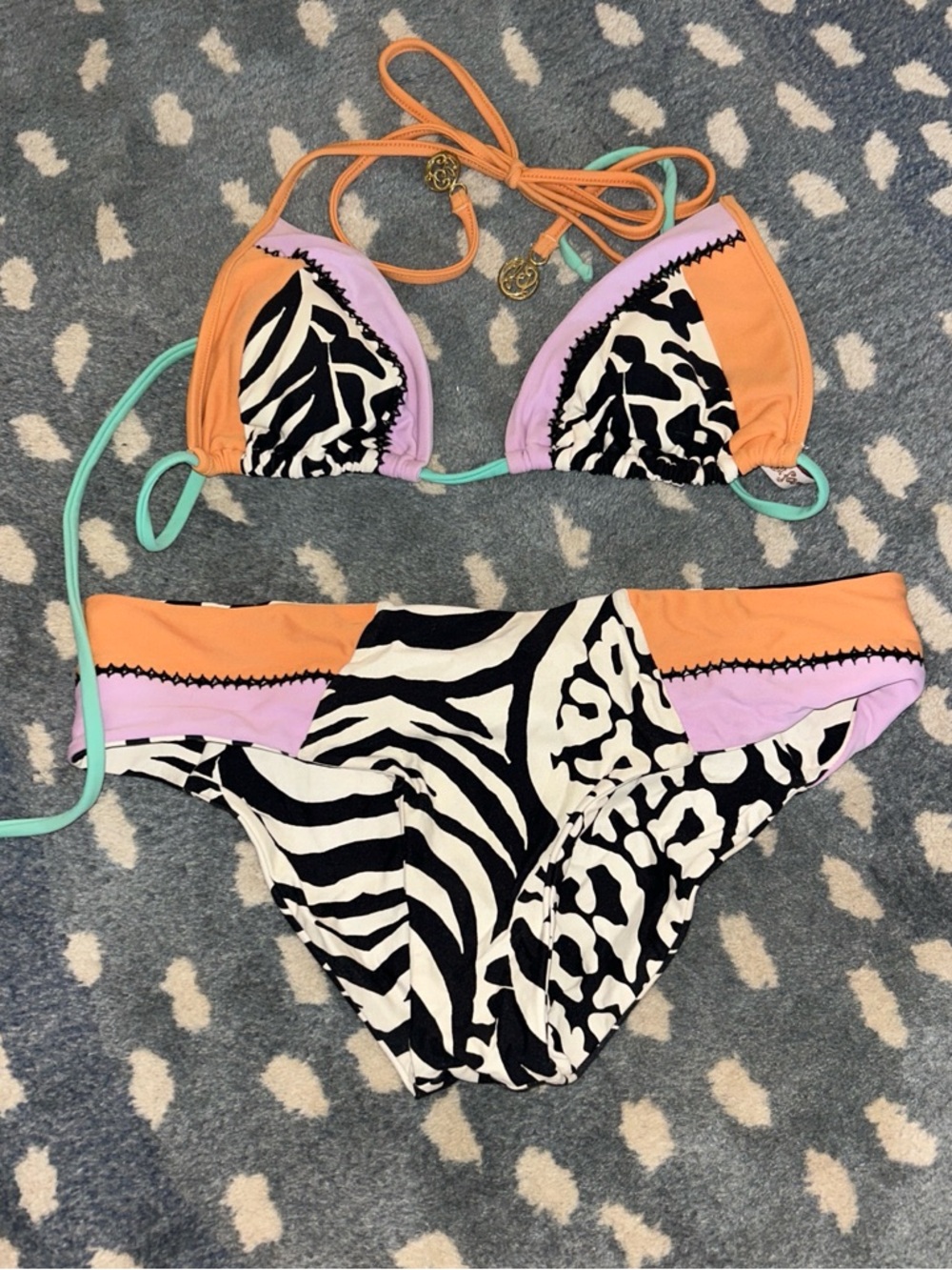 Luli Fama Black & White Zebra Print Swim Top